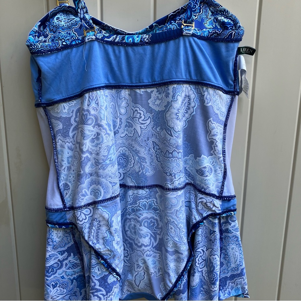 Lauren Ralph Lauren blue Paisley one piece skirted swimsuit size 16W Eurosummer - Picture 12 of 15
